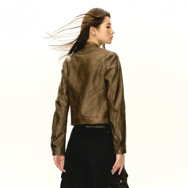 Sleek Silhouette Zippered Leather Jacket Discount - Image 4