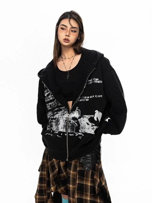Letter Hooded Sweatshirt Washed Jacket For Cheap - Image 3