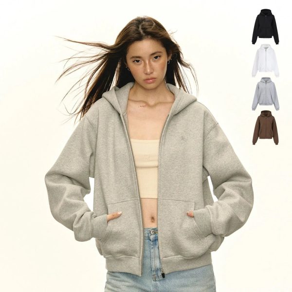 Front Pockets Zip-Up Hooded Sweatshirt Sale