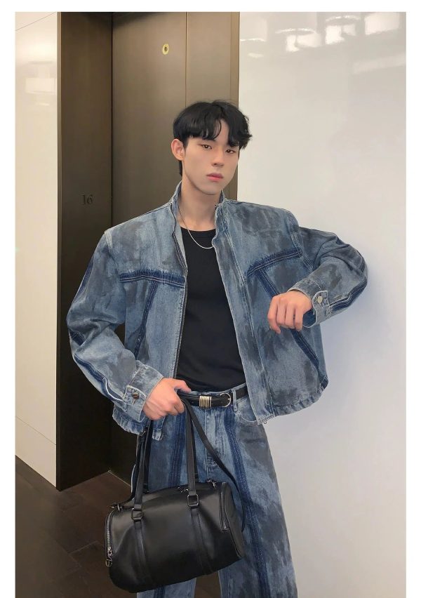 Deconstructed Distressed Denim Jacket Pants Suit on Sale - Image 3