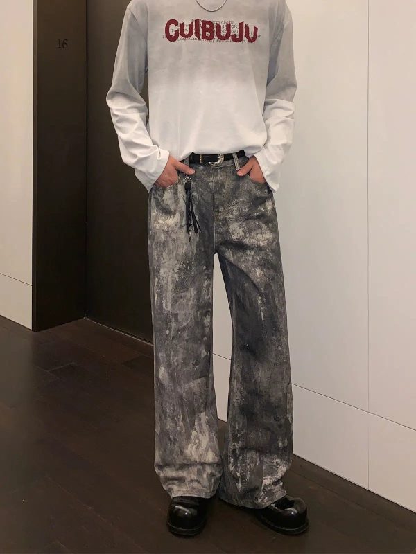 Ink-Dyed Wide-Leg Denim Pants For Discount