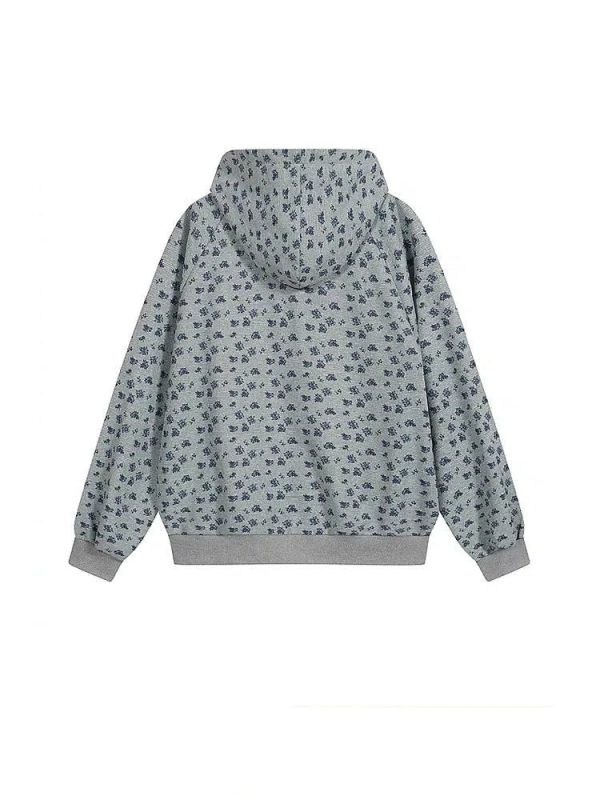 Front Pockets Floral Zip-up Hoodie Sale - Image 2