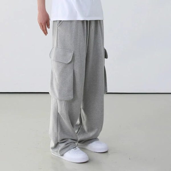 Gray Wide-leg Cargo Sweatpants For Sale - Image 3
