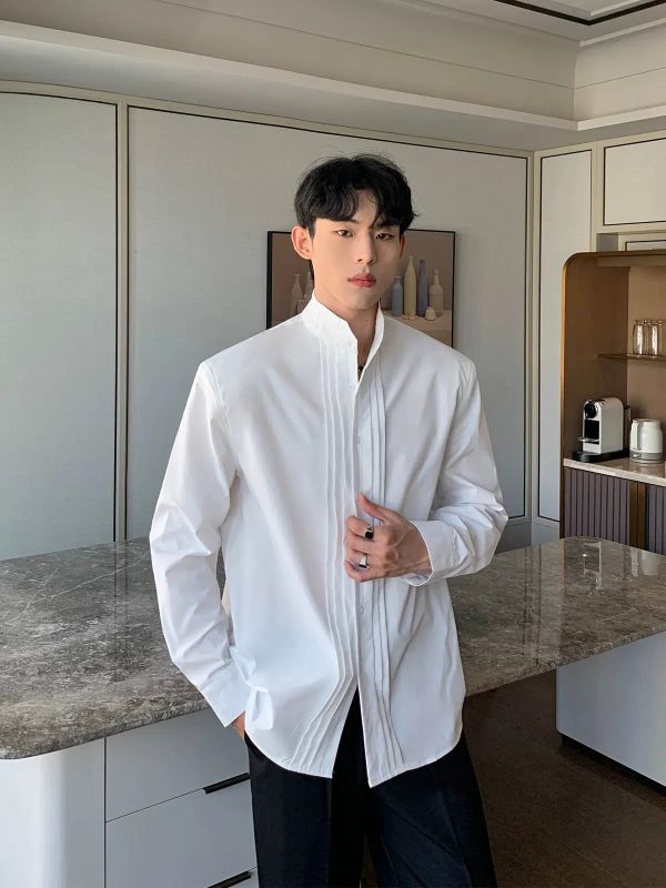 Stand-up Collar Shoulder Pads Shirt on Sale - Image 4
