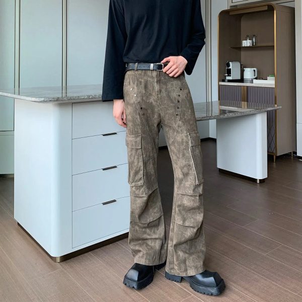 Rivet Studded Wide-leg Cargo Pants Fashion - Image 2