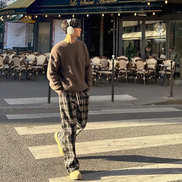 Casual Fit Drawstring Plaid Pants on Sale