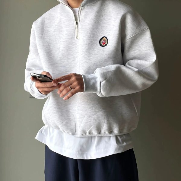 Embroidered Half Zip Lapel Sweatshirt Cheap