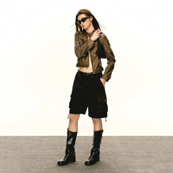 Sleek Silhouette Zippered Leather Jacket Discount - Image 5