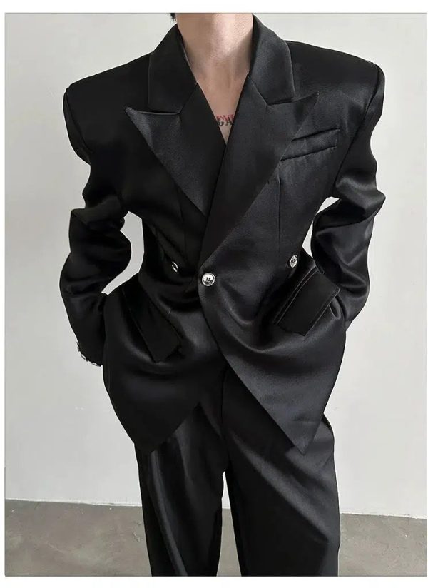Black Suit Padded Shoulders Jacket Online now - Image 5