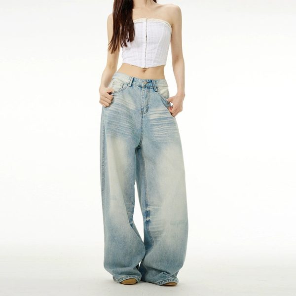 Baggy Light Blue Straight-leg Jeans Supply - Image 5