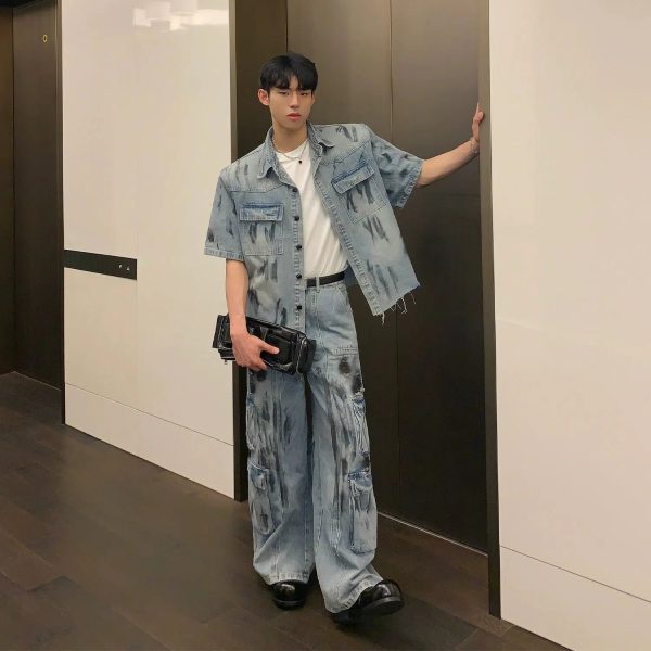 Graffiti Short Sleeve Denim Jacket Online Sale - Image 4