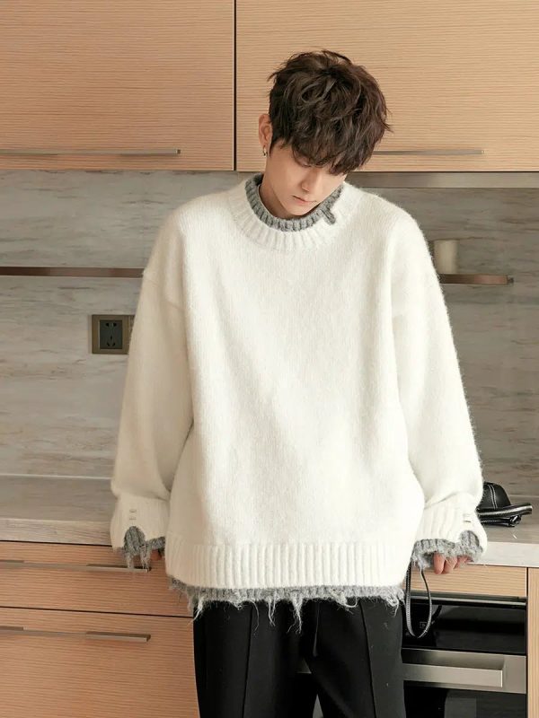 Contrast Color Crew Neck Sweater Sale - Image 3