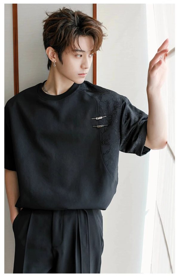Metal Button Short-sleeved T-shirt Online - Image 3