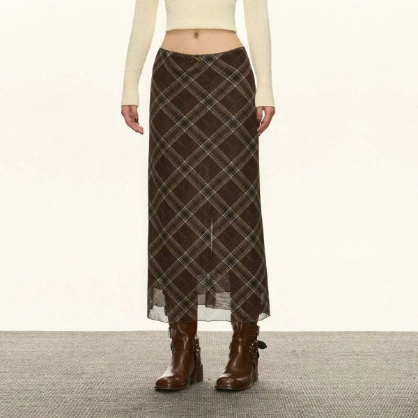Classic Plaid Longline Maxi Skirt Sale