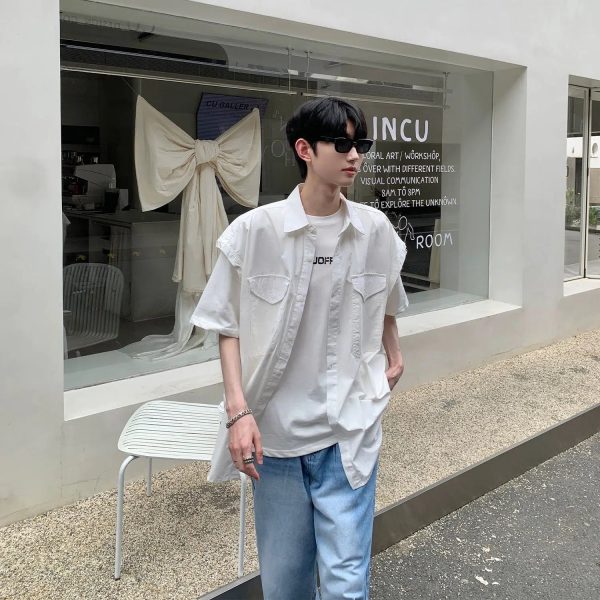 Raw Edge Multi-pocket Shirt For Sale - Image 4