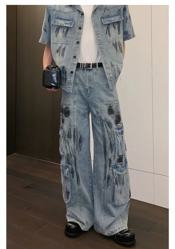 Graffiti Short Sleeve Denim Jacket Online Sale - Image 3