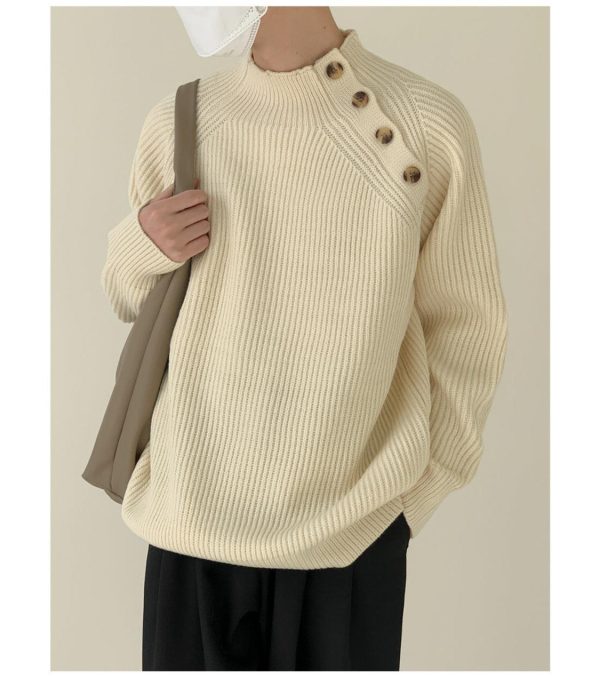 Stand-up Collar Sweater With Shoulder Button Design For Sale