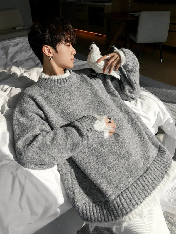 Contrast Color Crew Neck Sweater Sale - Image 4