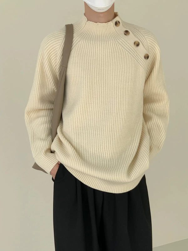 Stand-up Collar Sweater With Shoulder Button Design For Sale - Image 5