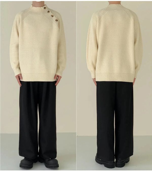 Stand-up Collar Sweater With Shoulder Button Design For Sale - Image 3