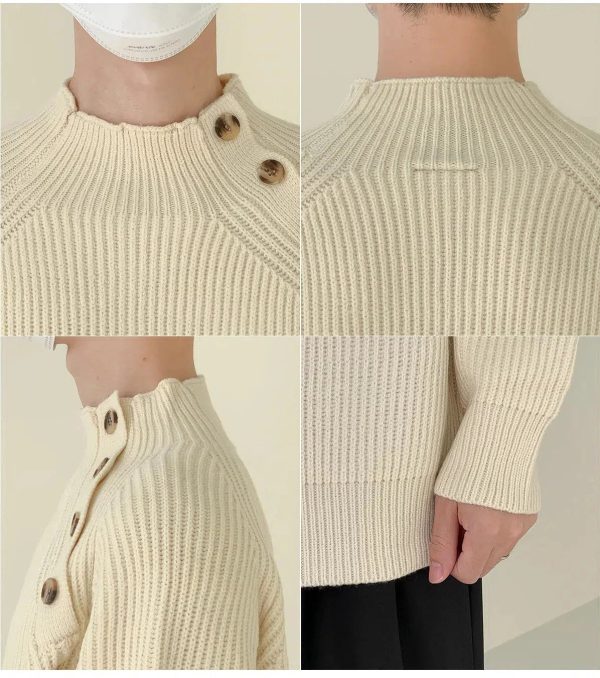 Stand-up Collar Sweater With Shoulder Button Design For Sale - Image 4