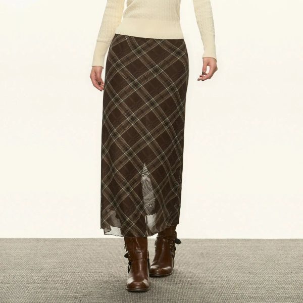 Classic Plaid Longline Maxi Skirt Sale - Image 4