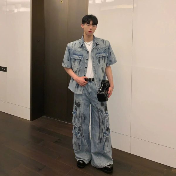 Graffiti Short Sleeve Denim Jacket Online Sale