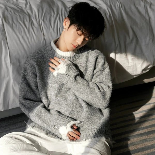 Contrast Color Crew Neck Sweater Sale - Image 2