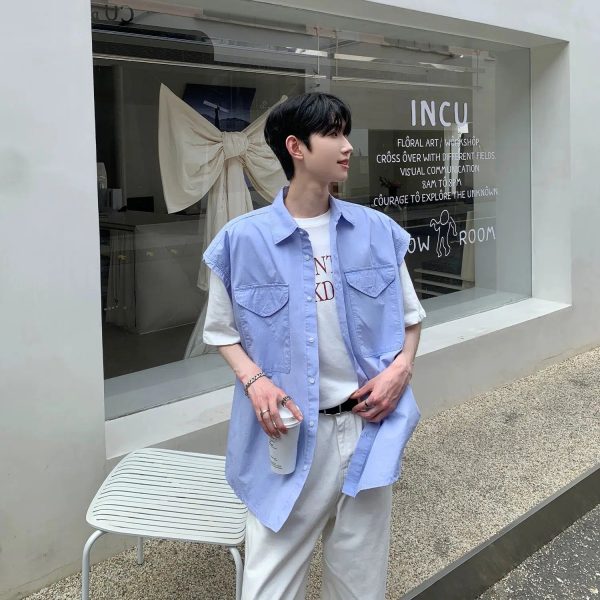 Raw Edge Multi-pocket Shirt For Sale