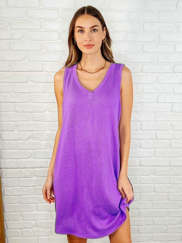 Hazel Blues® |  The Power I Hold V-Neck Ribbed Knit Dress in Tropical Violet Fashion - Image 3