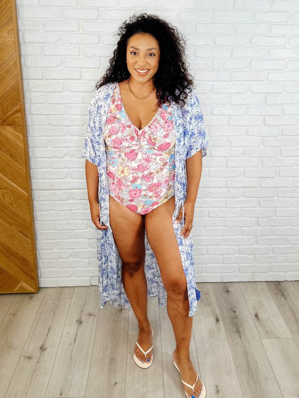 Hazel Blues® |  Tropical Print Gauze Kimono with Elastic Waist Tie in Periwinkle Fashion - Image 2